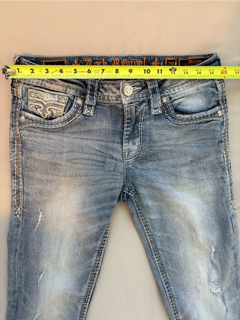 Rock Revival Audrey Jeans Women’s 28 Distressed Embellished Straight Leg - Picture 9 of 11